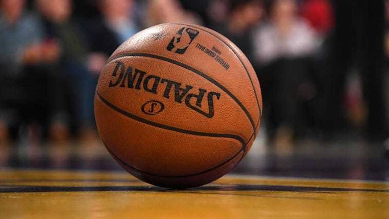A detailed view of a basketball on the court during the NBA game between the Los Angeles Lakers and the New York Knicks at Staples Center in Los Angeles on Jan. 8, 2020.