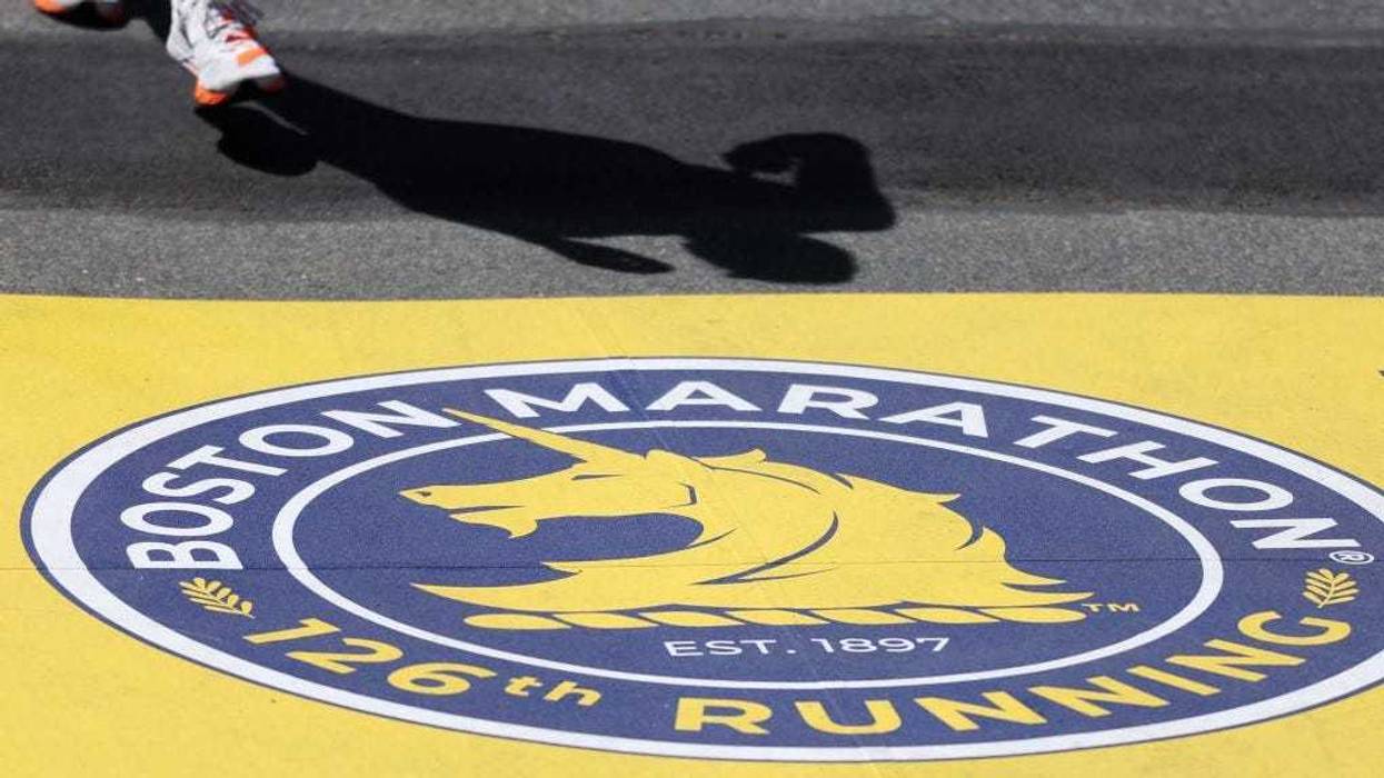 A detailed view of the Boston Marathon finish line during the 126th Boston Marathon on April 18, 2022 in Boston, Massachusetts.