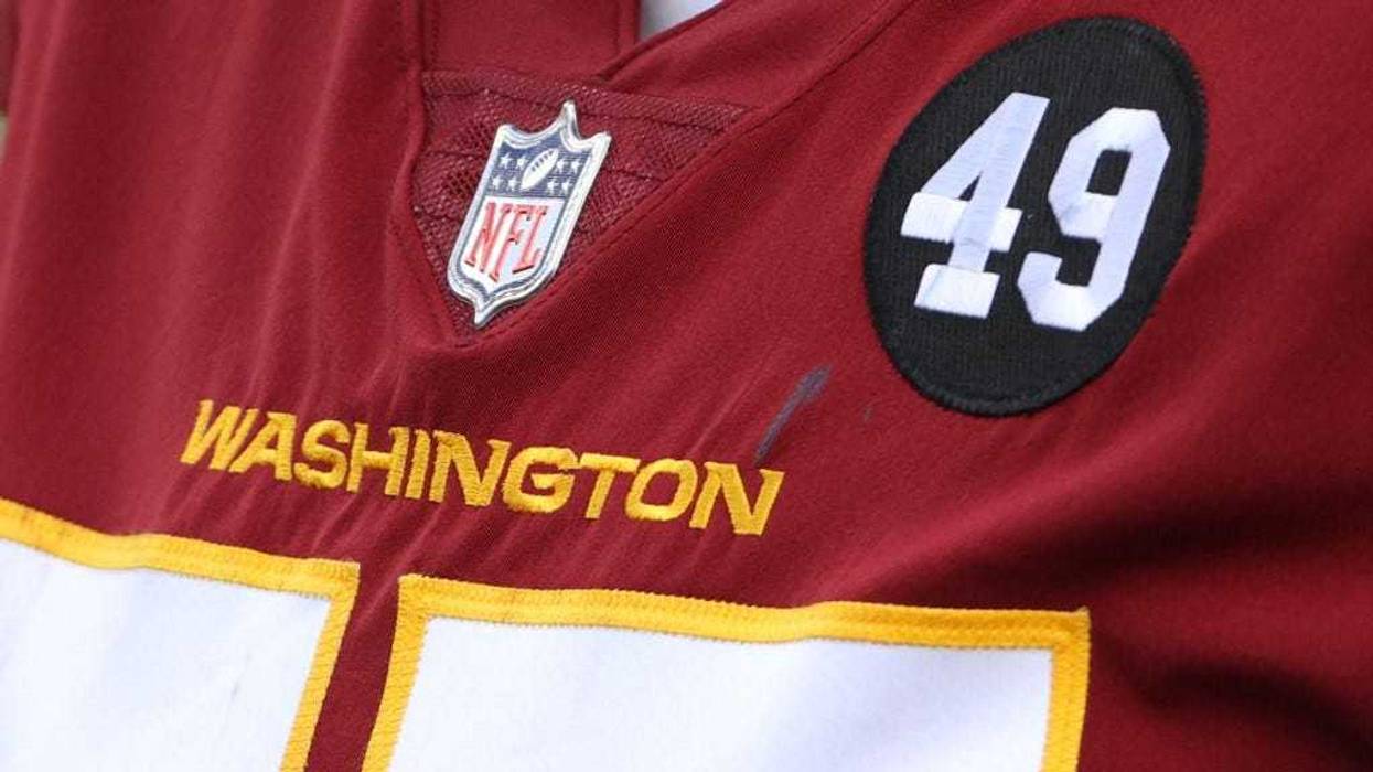 A detailed view of the Washington Football Team logo at FedExField on December 20, 2020 in Landover, Maryland.