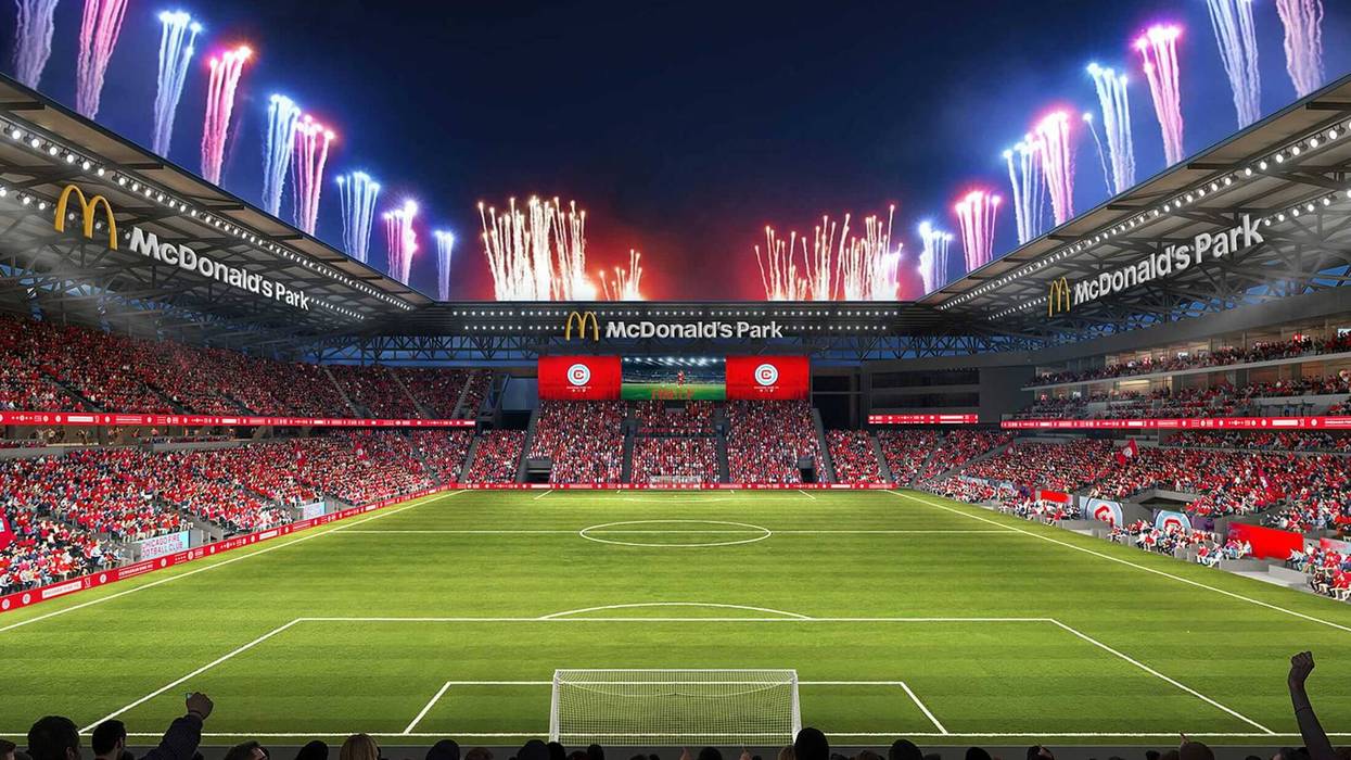 A digital rendering of the future Chicago Fire home stadium in the South Loop.