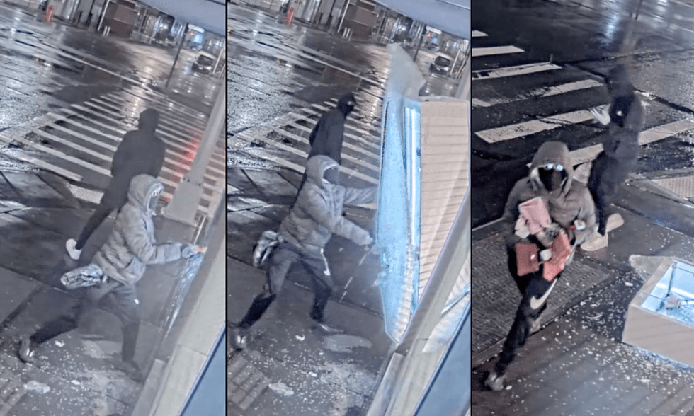 A display case was hammered onto the sidewalk during the early morning smash-and-grab burglary
