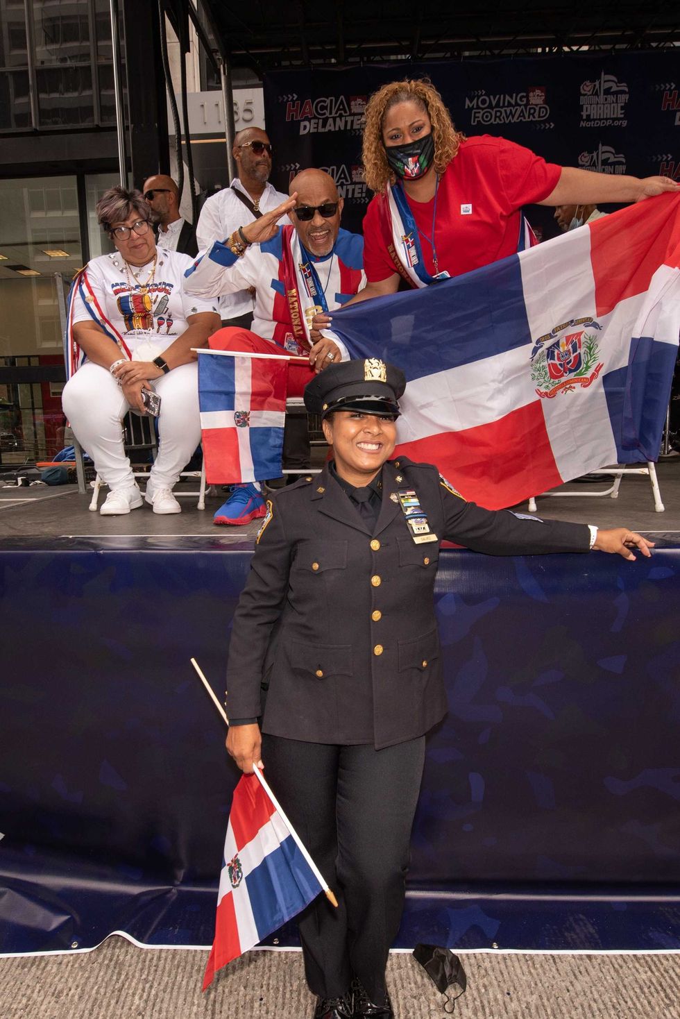 A Dominican-American NYPD officer at the Dominican Day Parade on Aug. 8, 2021.