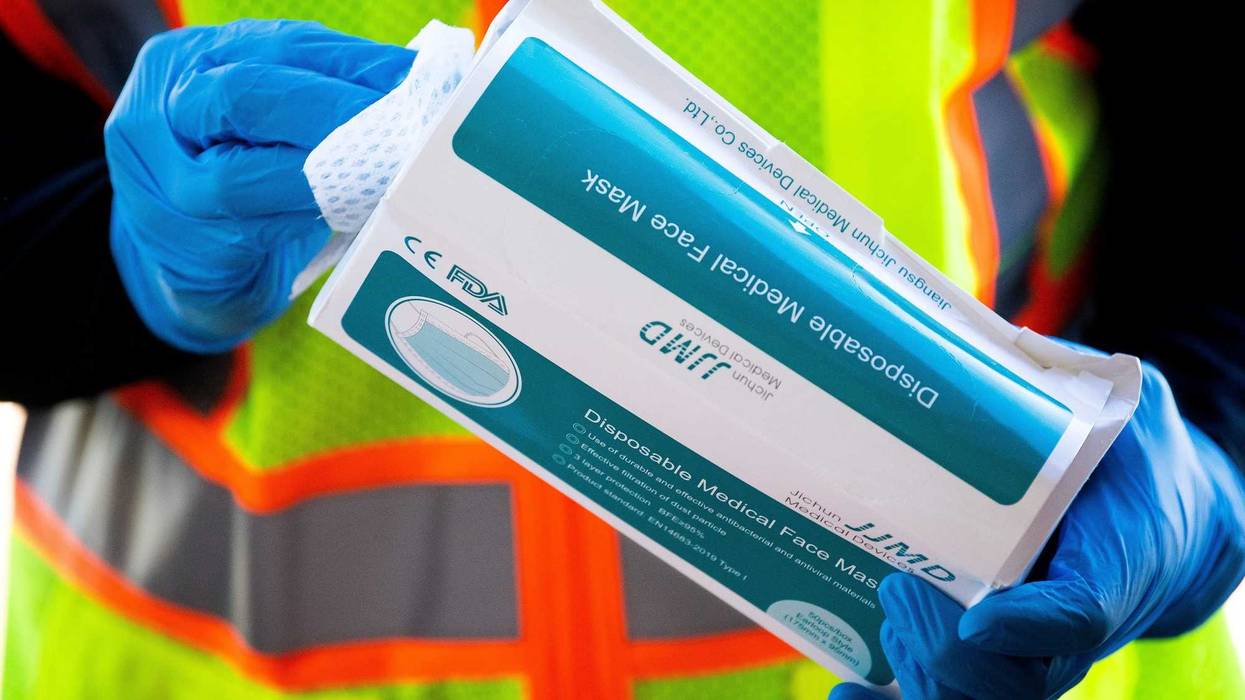 A donated box of disposable face masks is sanitized at the Jacob Building at Knoxville s Chilhowee Park on Friday, April 3, 2020. The Personal Protective Equipment Collection Drive kicked off on Friday and will held at the Jacob Building at Chilhowee Park