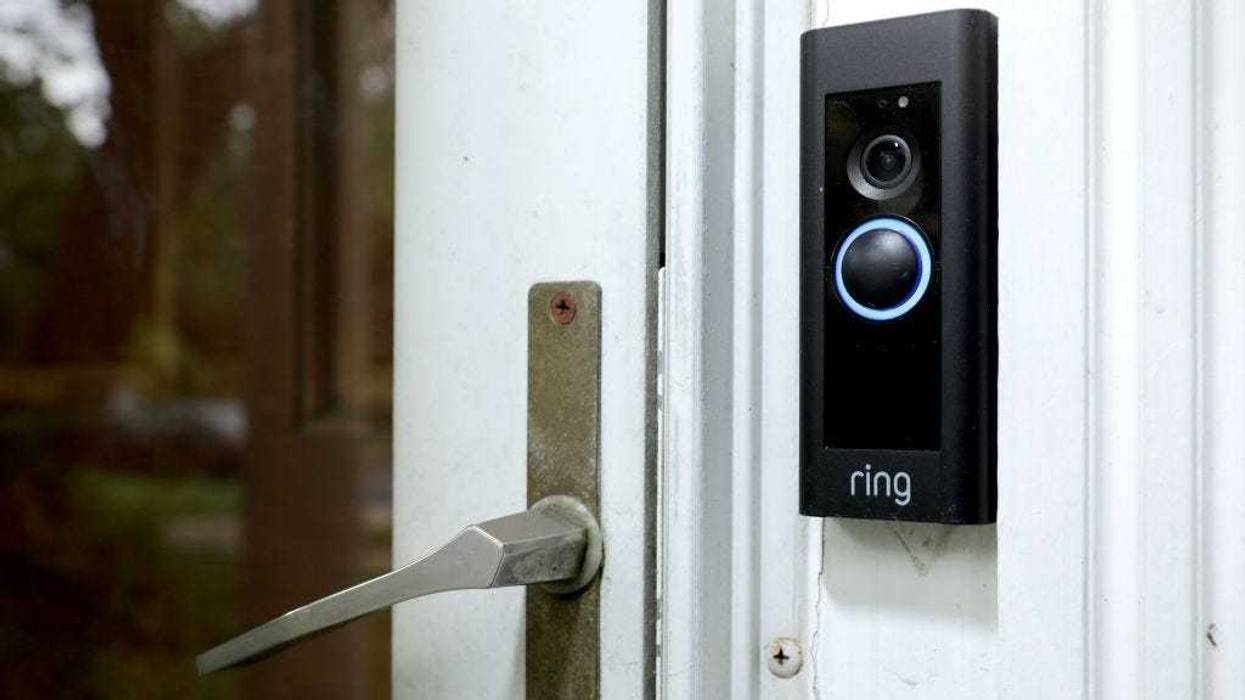 A doorbell device with a built-in camera made by home security company Ring is seen on August 28, 2019 in Silver Spring, Maryland.