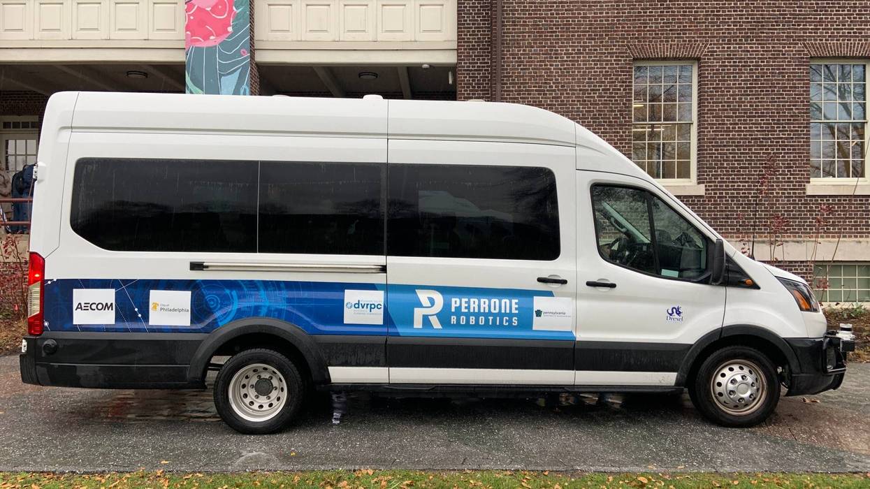A driverless vehicle being tested. If it works, it will shuttle people between the Navy Yard and the SEPTA Broad Street Line NRG Station.