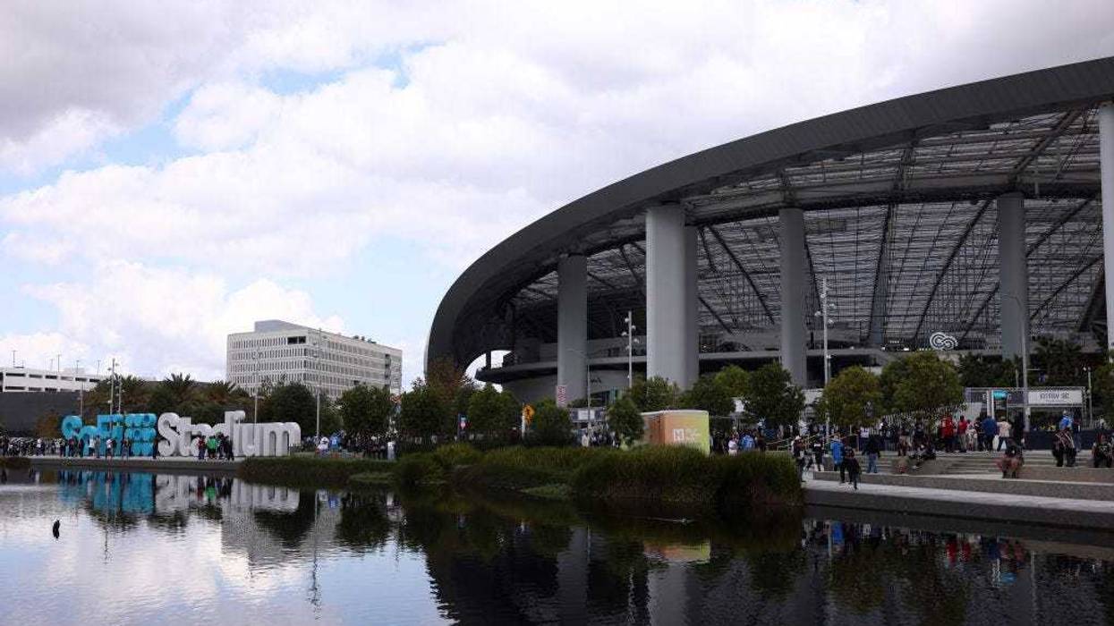 A exterior view at SoFi Stadium prior to a game between the Las Vegas Raiders and Los Angeles Chargers on October 01, 2023 in Inglewood, California.