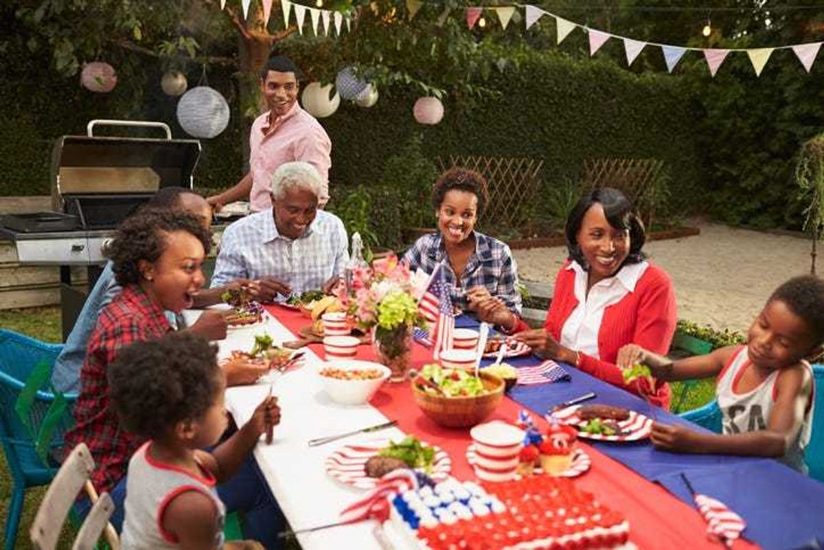 A family celebrating the Fourth of July.