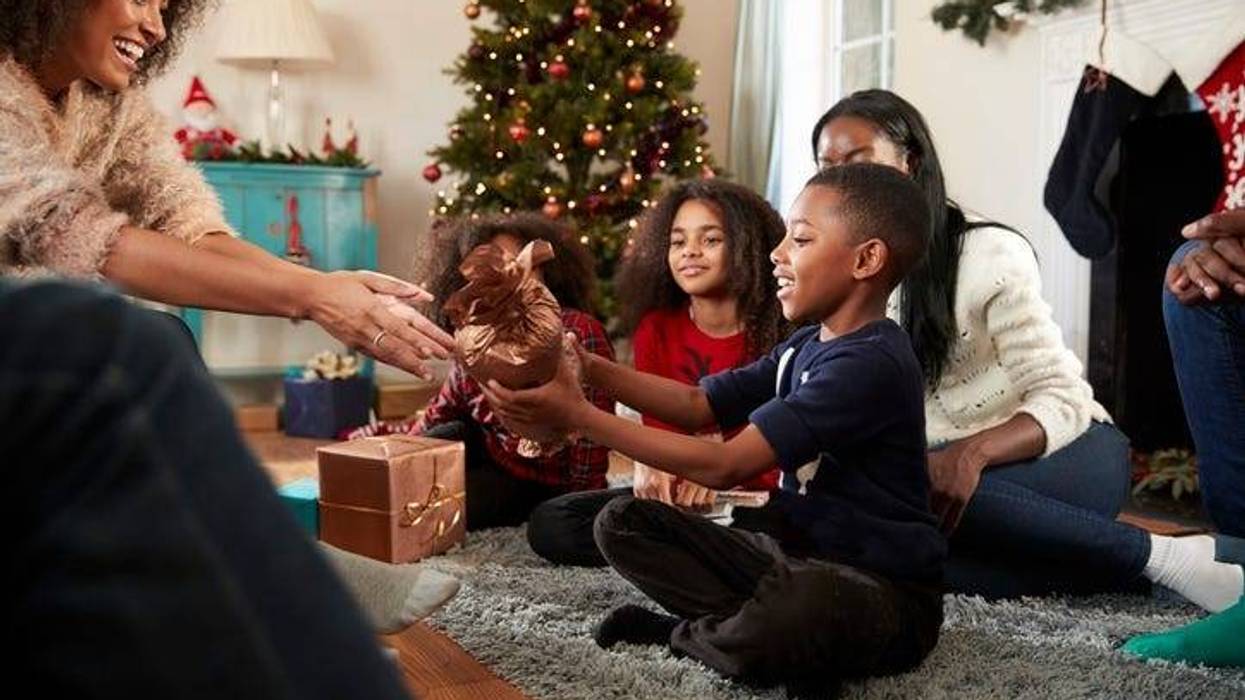 A family giving gifts on Christmas.