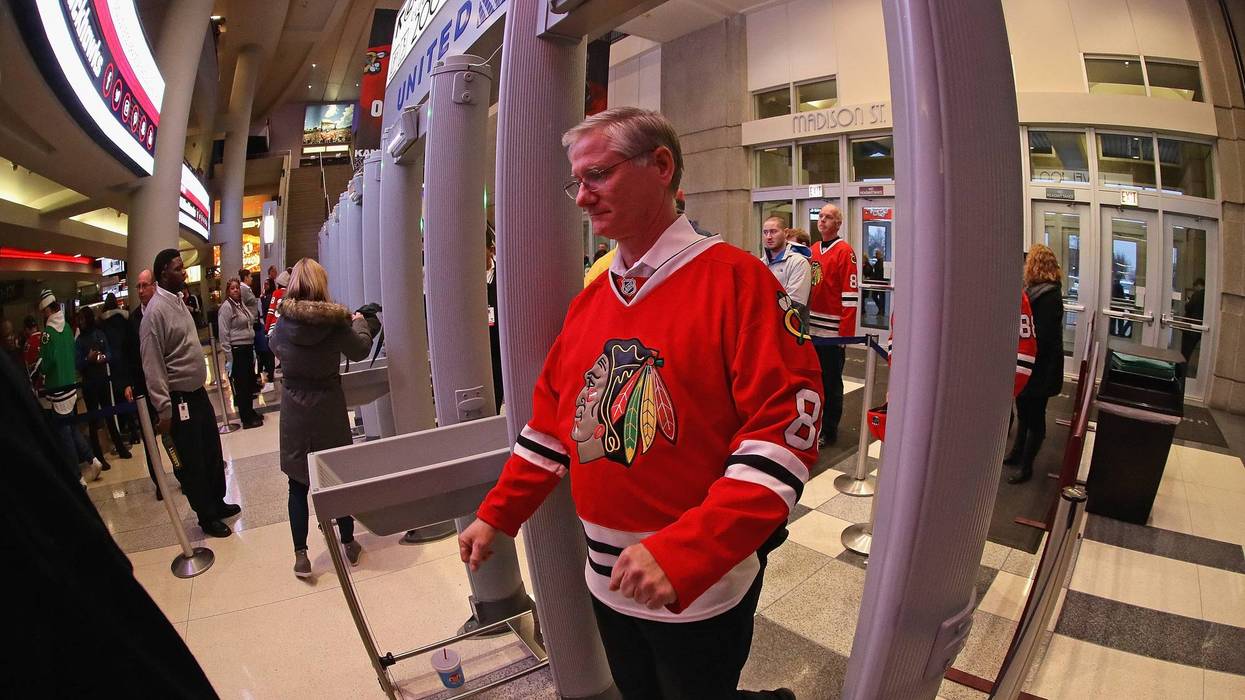 A fan enters the United Center for a game between the Chicago Blackhawks and the San Jose Sharks at the on March 11, 2020 in Chicago, Illinois.