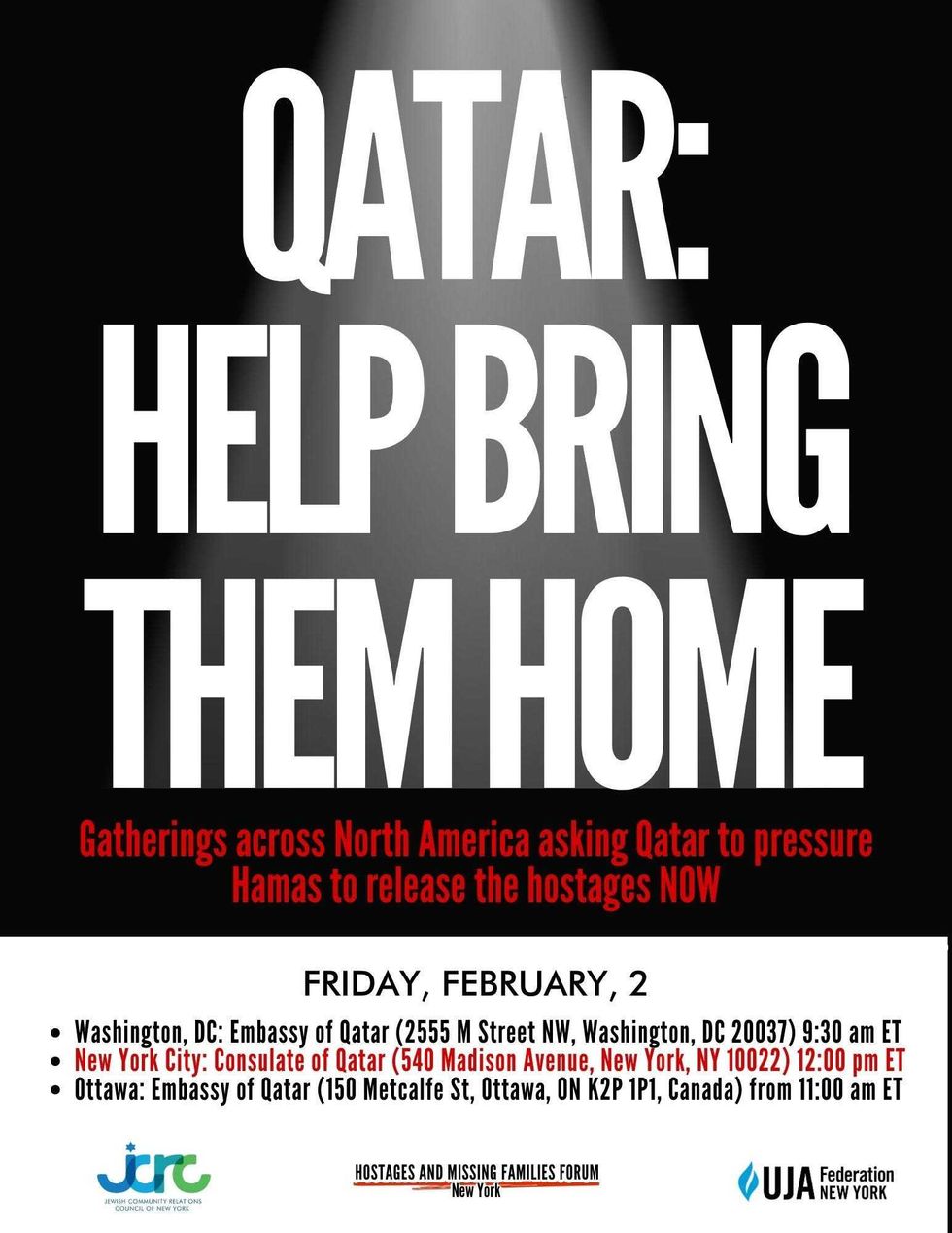 A flyer for rallies outside Qatai embassies and the NYC consulate.