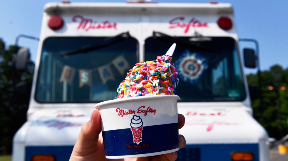A freshly made cup of Mister Softee ice cream is shown in Evesham Township, New Jersey, on July 15, 2024