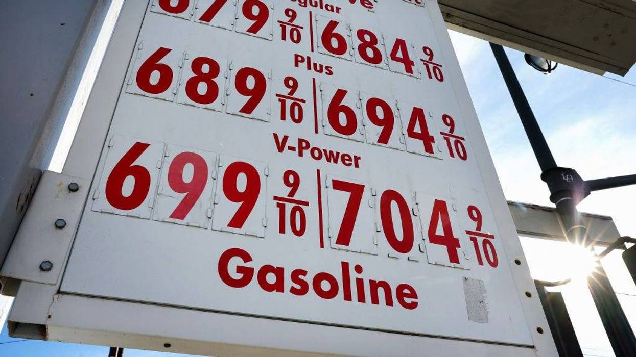 A gas station advertises high gas prices on March 25, 2022 in Los Angeles, California.