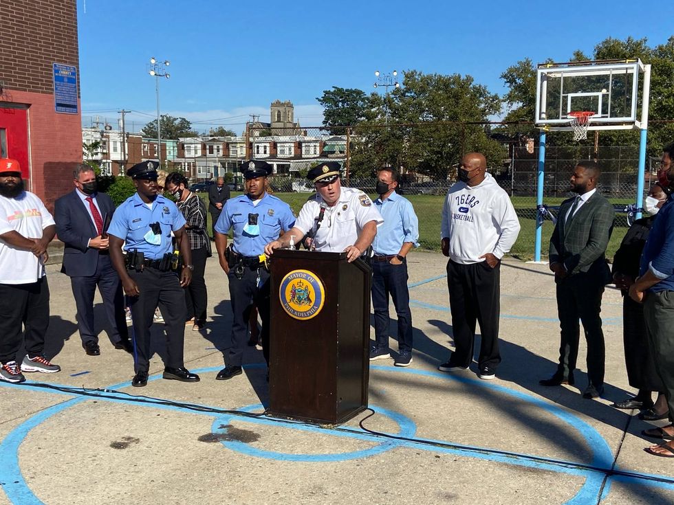 A gathering at Christie Rec Center in Southwest Philadelphia. The city has made improvements to the facility after a deadly shooting there in March.