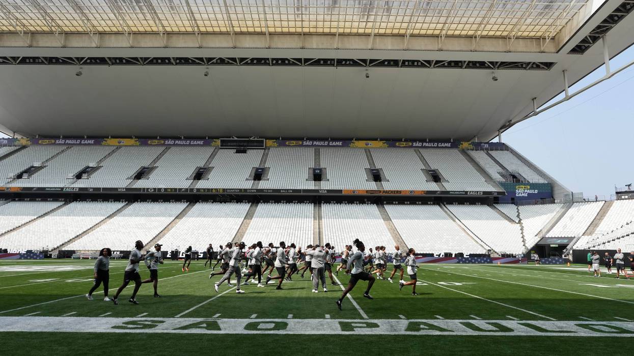A general overall view of Philadelphia Eagles practice in advance of the 2024 NFL Sao Paolo game at the Neo Química Arena on Sept. 5, 2024.