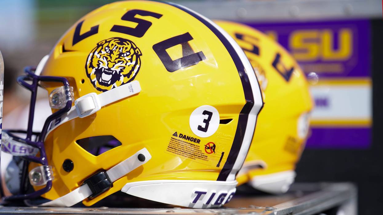 A general view of a LSU Tigers helmet against the Missouri Tigers
