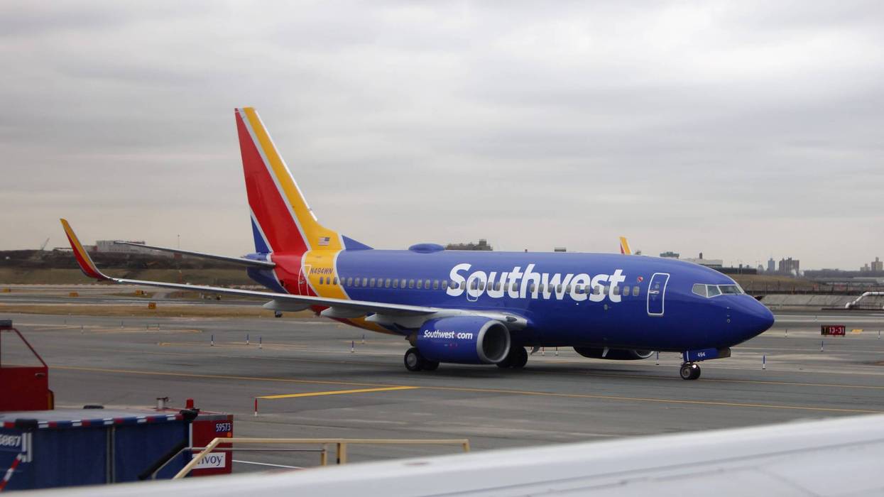 A general view of a Southwest Airlines jet photographed at LaGuardia Airport on February 4, 2024, in the Queens borough of New York City, United States.