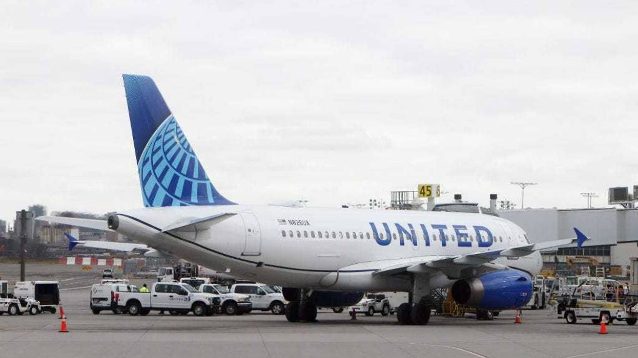 A general view of a United Airlines jet photographed at LaGuardia Airport on February 4, 2024 in the Queens borough of New York City, United States.