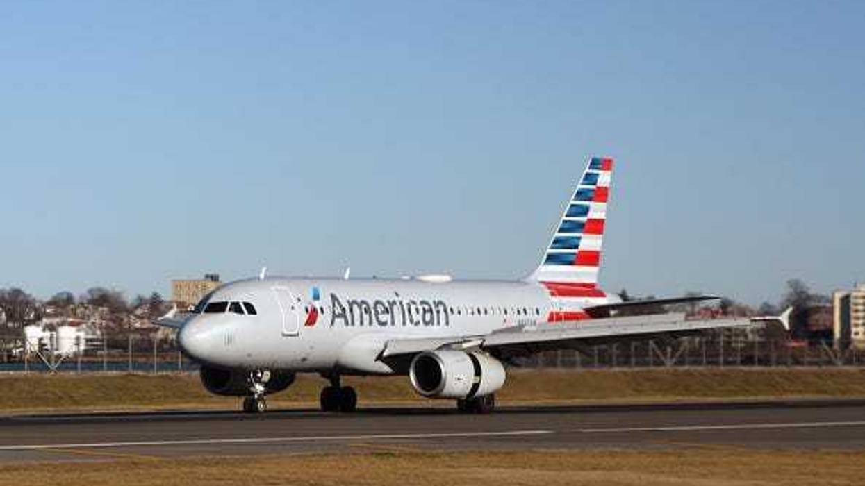 A general view of an American Airlines jet photographed at LaGuardia Airport on February 4, 2024 in the Queens borough of New York City, United States.