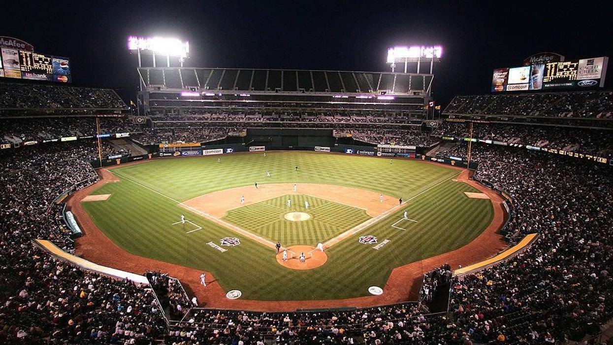 A general view of McAfee Coliseum during the Oakland Athletics and Toronto Blue Jays MLB game April 11, 2005 at the McAfee Coliseum in Oakland, California.