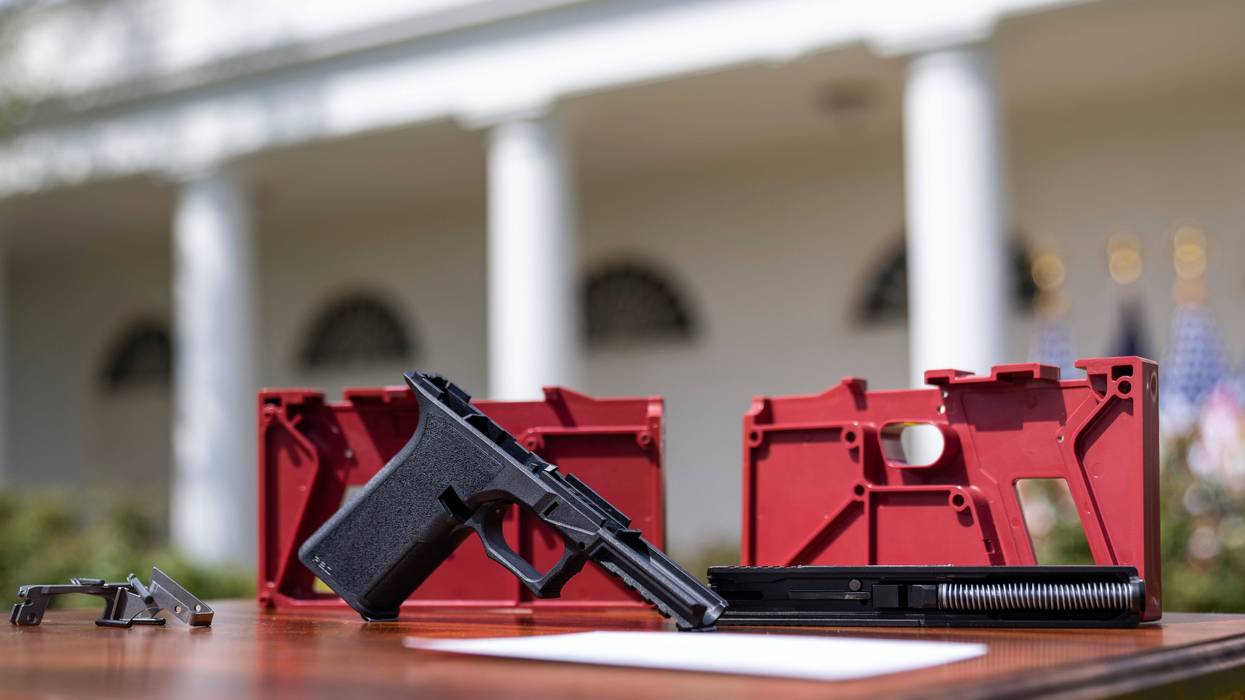 A ghost gun is displayed before the start of an event about gun violence in the Rose Garden of the White House April 11, 2022.