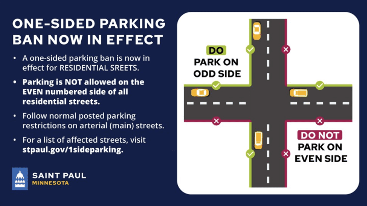 A graphic showing where residents can and can not park on St. Paul streets.