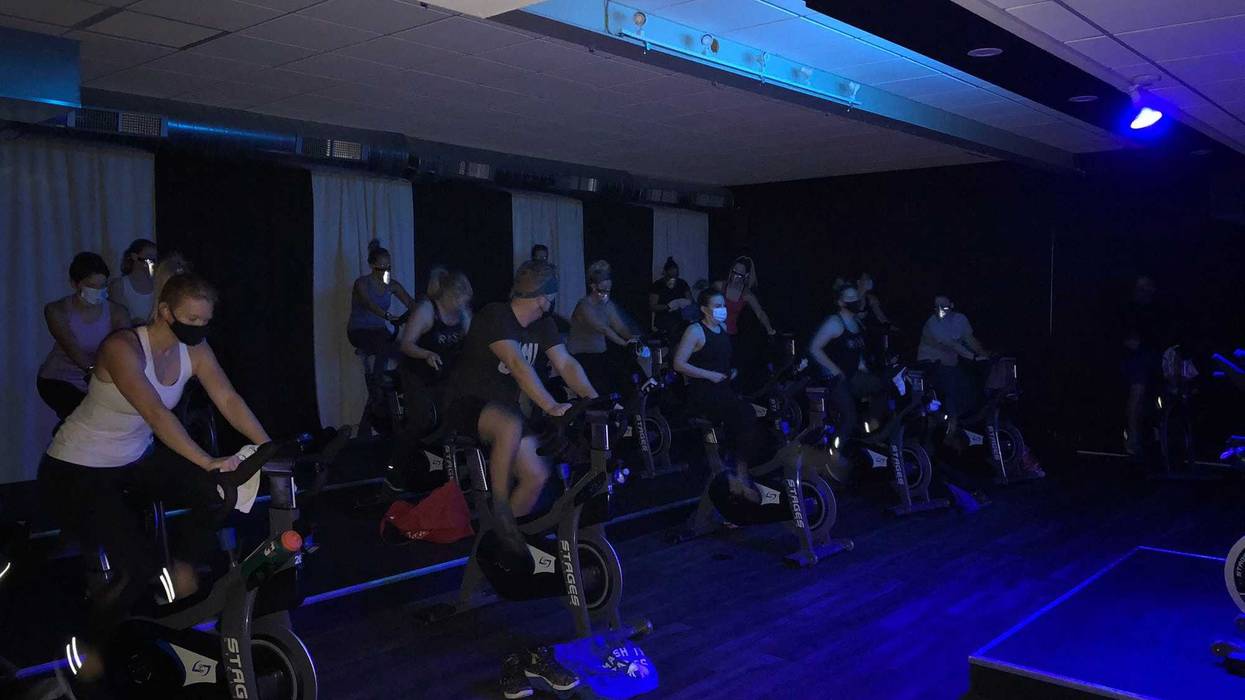 A group at Rise Fitness Studio participates in a spin class. January 16, 2021