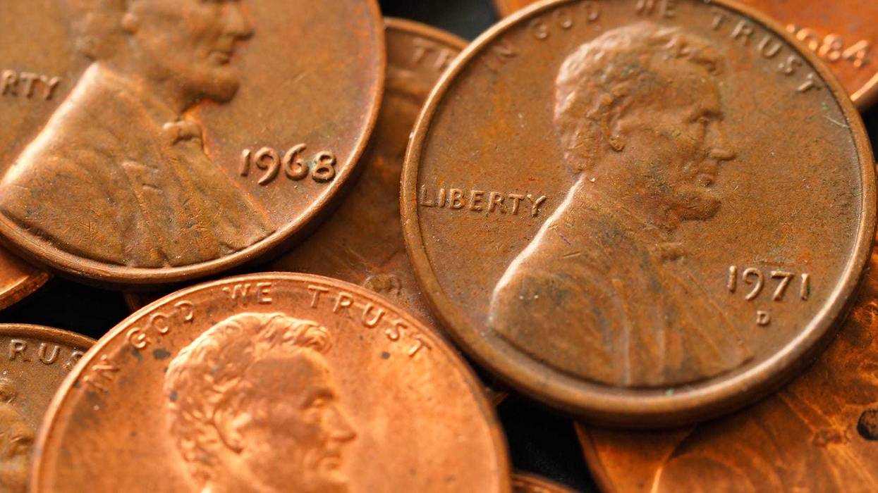 A group of 10 pennies that sold for more than $1 million at auction were much older than the ones in this photo.