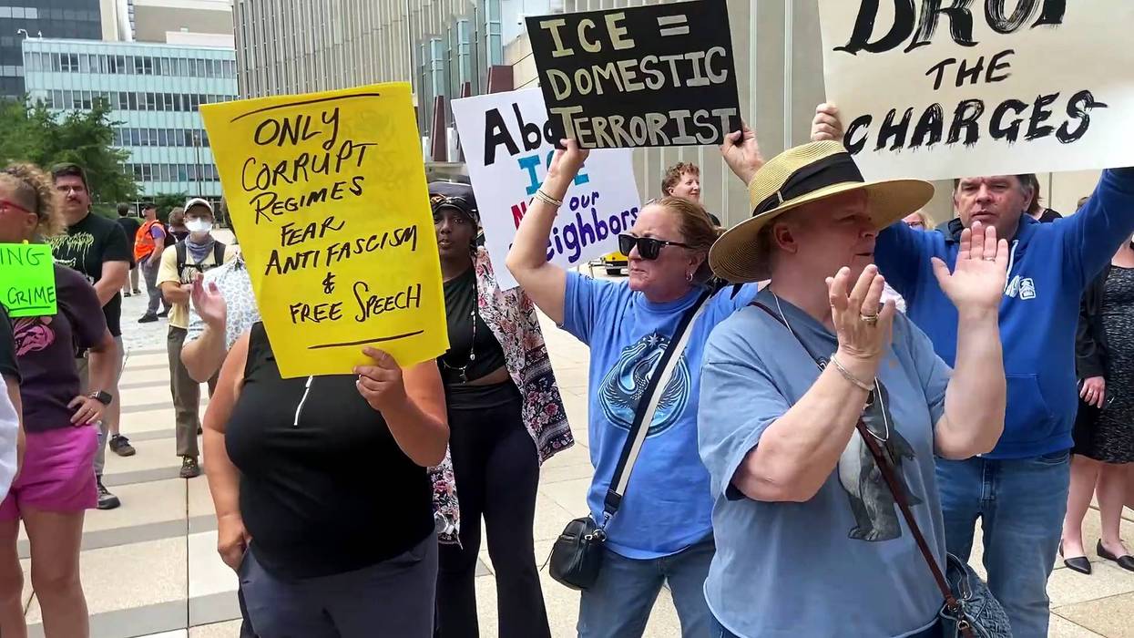 Group of ICE protesters in federal court facing arraignment as over a hundred supporters gather outside