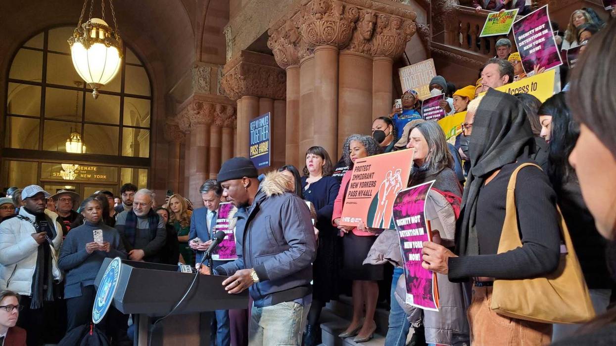 A group of New Yorkers marched in Albany to call on legislators to pass bills protecting immigrants in New York on Jan. 8, 2025.