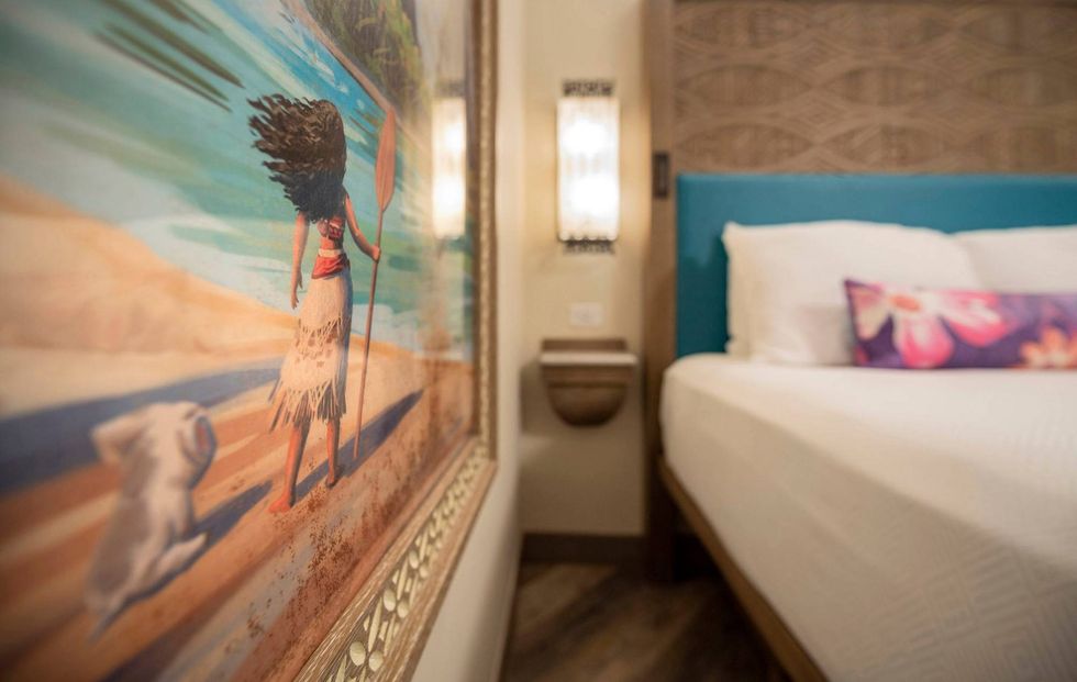 A guest room inside Disney’s Polynesian Village Resort at Walt Disney World Resort in Lake Buena Vista, Fla., features artwork from the Walt Disney Animation Studios film “Moana.”