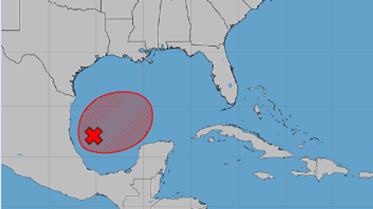 A Gulf disturbance now has an 80 percent chance of becoming a tropical depression within the next two days, and forecasters say it is too early to say where it would come ashore.