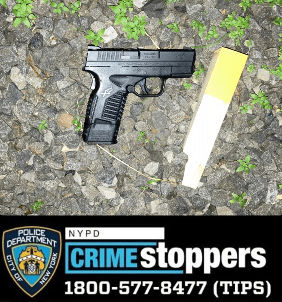 A gun recovered from a scene in Brownsville where an armed man, who tossed his gun while being pursued on foot by detectives, was struck by NYPD officers trying to cut him off.