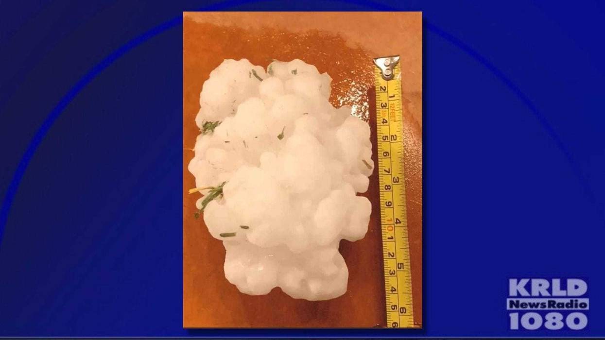 A hailstone measuring 5 1/2 inches fell in Central Texas on Tuesday, April 12, 2022.