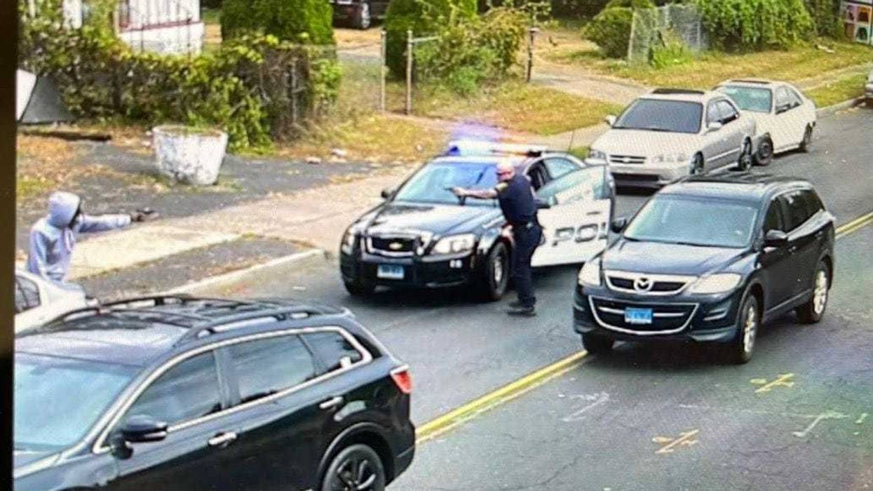 A Hartford police officer and a suspect exchange gunfire at Westland and Barbour streets. Mayor Luke Bronin says the suspect was fatally shot, the officer uninjured, 10/16/23