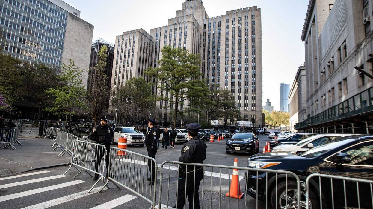 A heavy police presence near the criminal courthouse in lower Manhattan where former President Donald Trump trial took place.