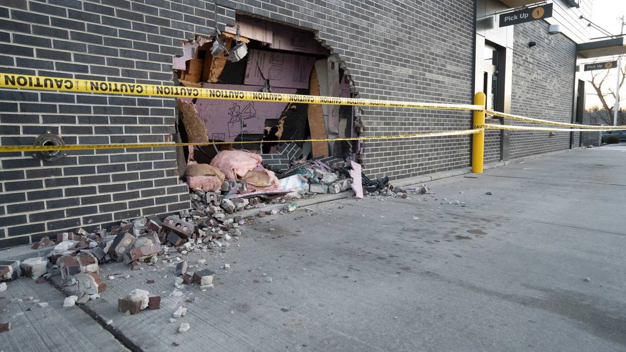 A hole in McDonald’s building caused by a vehicle crash in Hackensack on Tuesday, Dec. 31, 2024