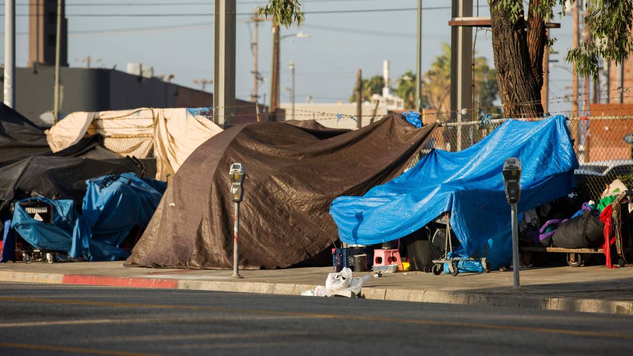 A homeless camp on a city street