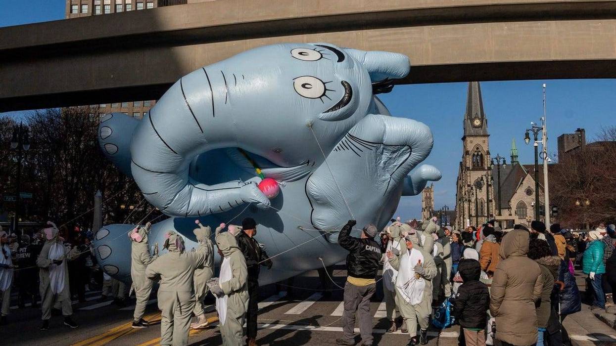 A “Horton Hears a Who!” balloon makes its way through Woodward Avenue during the 98th America’s Thanksgiving Parade presented by Gardner White in Detroit