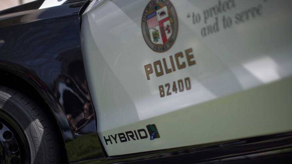 A hybrid police car is seen at the unveiling of two new Ford Fusion hybrid pursuit-rated Police Responder cars at Los Angeles Police Department headquarters on April 10, 2017 in Los Angeles, California.