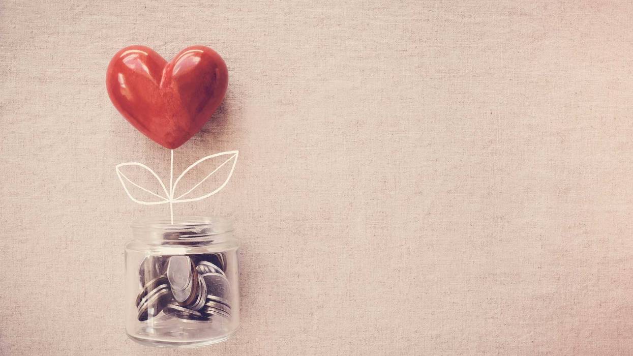 A jar with donations in it.