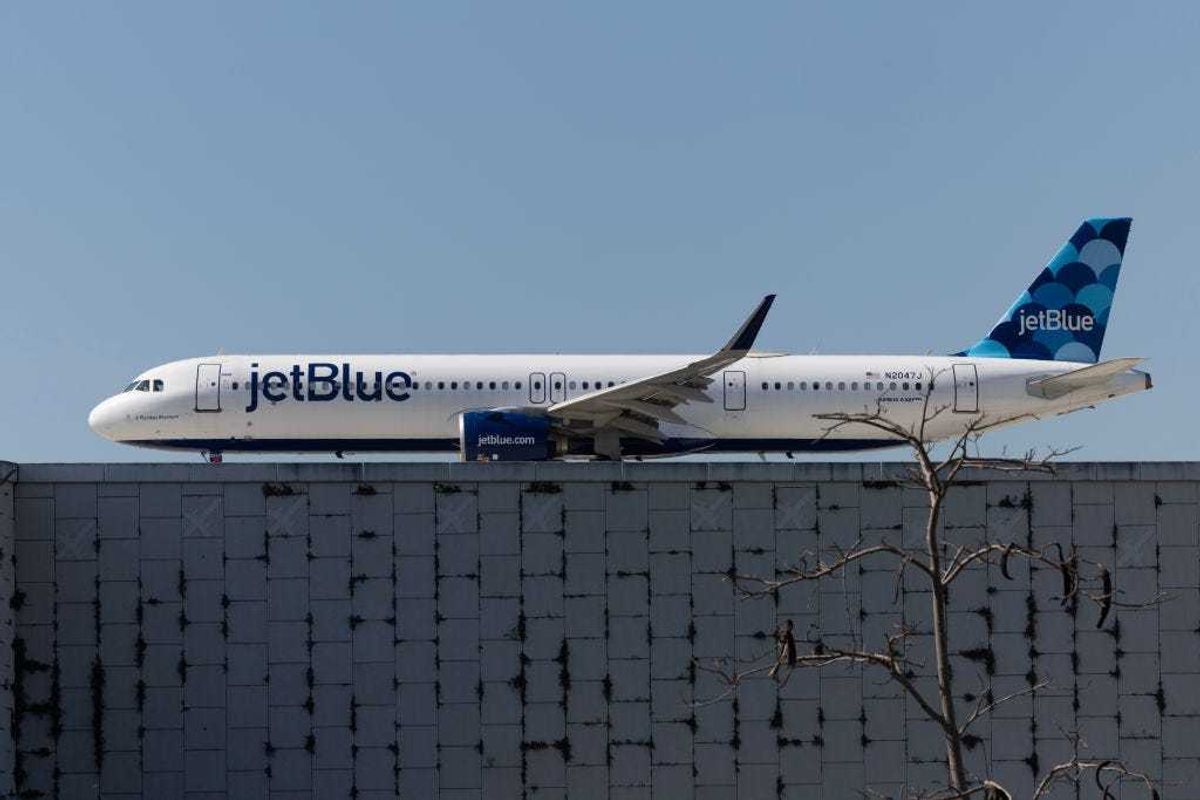 A JetBlue Airways plane prepares to take off from the Fort Lauderdale-Hollywood International Airport on January 31, 2024 in Fort Lauderdale, Florida.