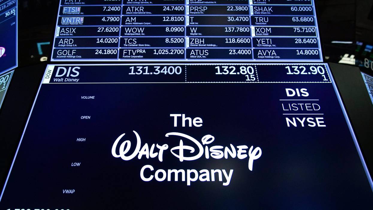 A logo for The Walt Disney Company is displayed on a trading post during the opening bell on the floor of the New York Stock Exchange (NYSE), May 14, 2019 in New York City.