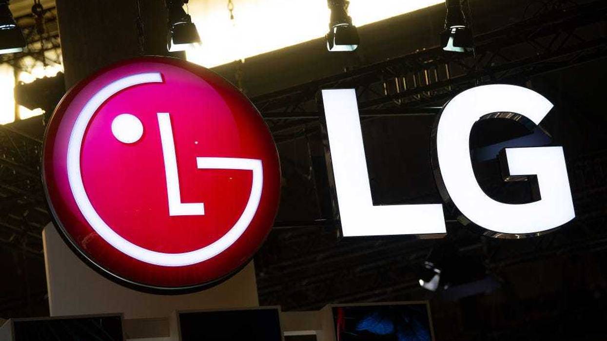 A logo sits illumintated outside the LG booth on day 2 of the GSMA Mobile World Congress 2019 on February 26, 2019 in Barcelona, Spain.