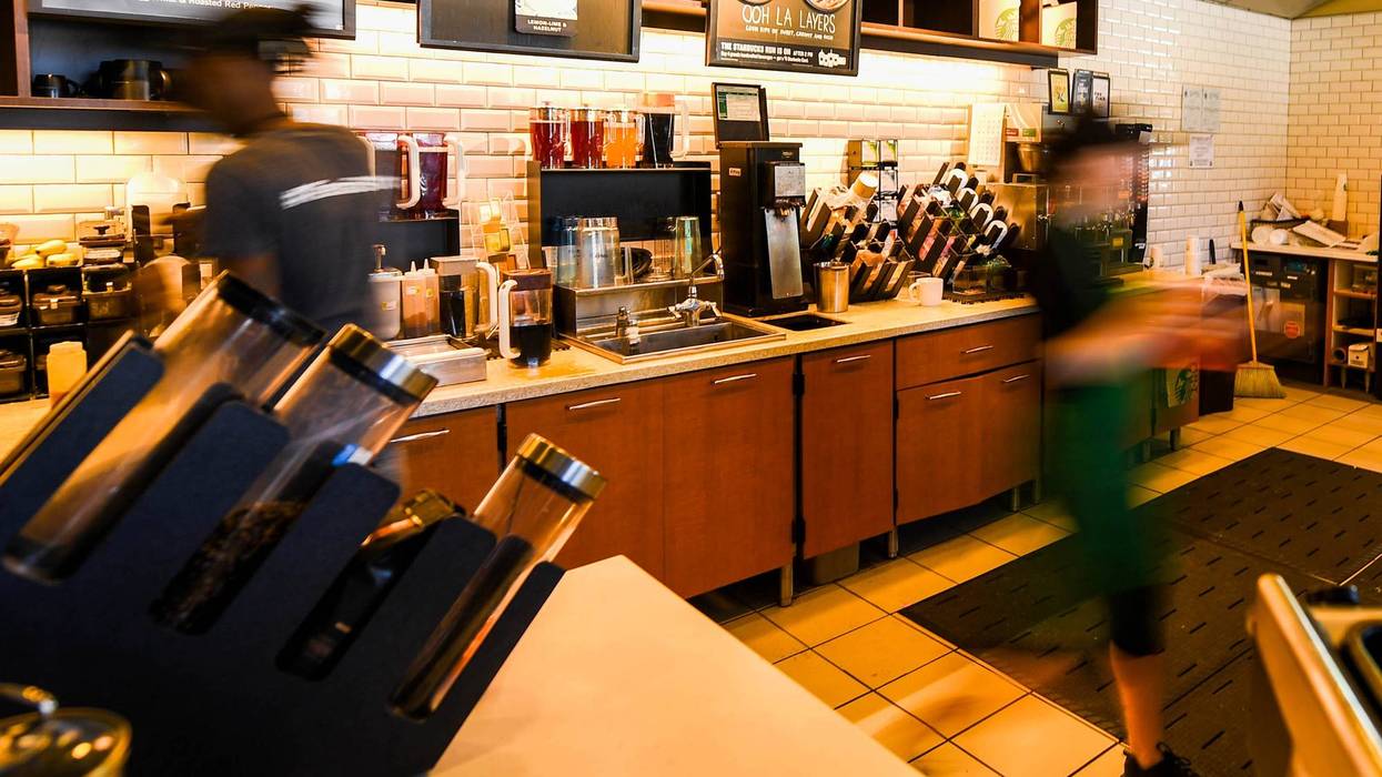 A look behind the counter at Starbucks