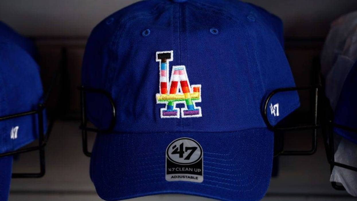 A Los Angeles Dodgers hat on LGBTQ+ Pride Night at Dodger Stadium on June 03, 2022 in Los Angeles, California.