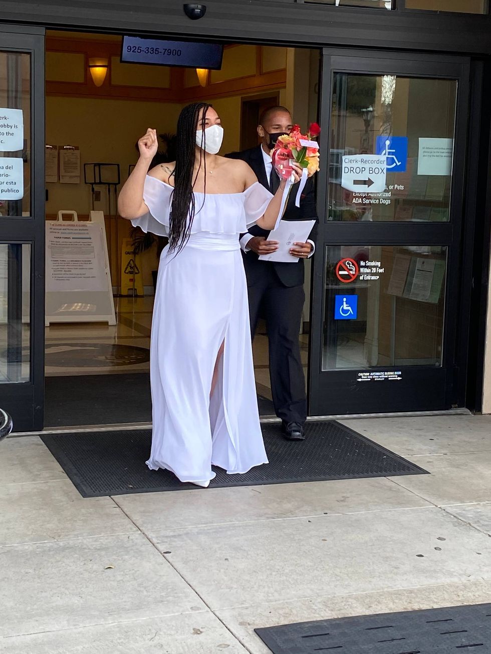 A lucky couple steps outside after getting married this Valentine