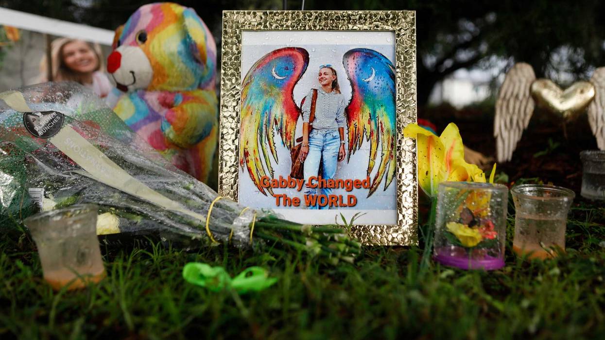 A makeshift memorial dedicated to Gabby Petito is located near the North Port City Hall on September 21, 2021 in North Port, Florida