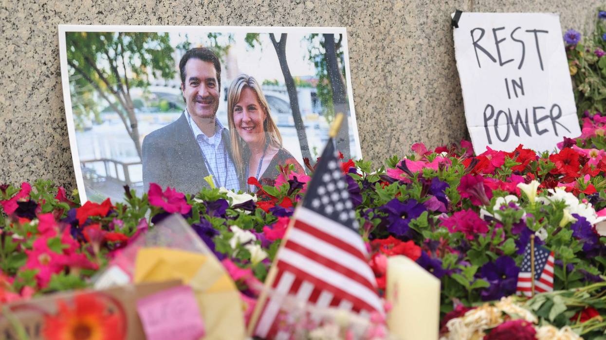 A makeshift memorial for DFL State Rep. Melissa Hortman and her husband Mark Hortman is seen at the Minnesota State Capitol building on June 16, 2025 in St. Paul, Minnesota.