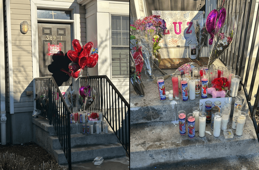 A makeshift memorial was put up outside the Jersey City home of kindergarten teacher Luz Hernandez, a 33-year-old mother of three who was found dead in a shallow grave in Kearny