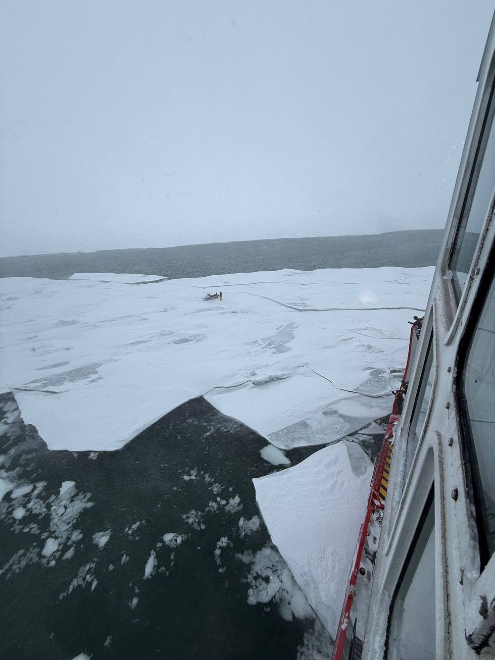 A man stranded on ice near Mackinac Island